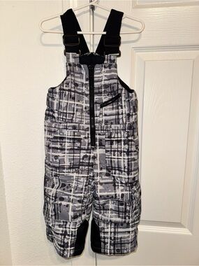Kids Black & Gray Plaid Insulated One-Piece Snow Bib